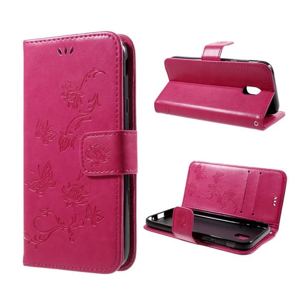 Samsung Galaxy J3 (2017)  Flot læder etui med sommerfugle - Rosa Pink