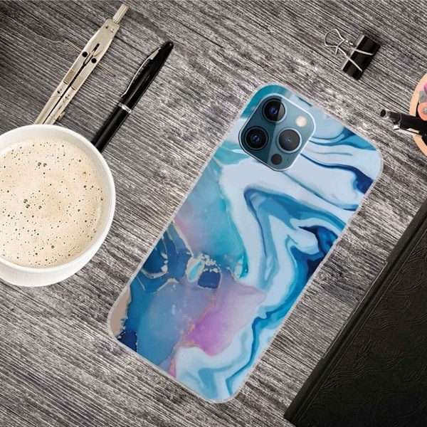 Marble design iPhone 14 Pro Max cover - Blåt Stænk Blue
