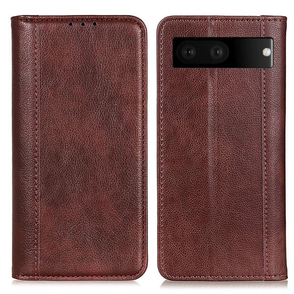 Ekte lærdeksel med magnetisk lukking for Google Pixel 7 - Brun Brown