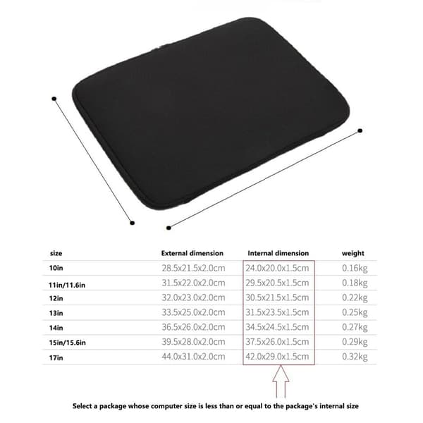 A03 17 tommer Laptop Sleeve Bag Neopren Carrying Bag uden elastikbånd Tablet Briefcase Black