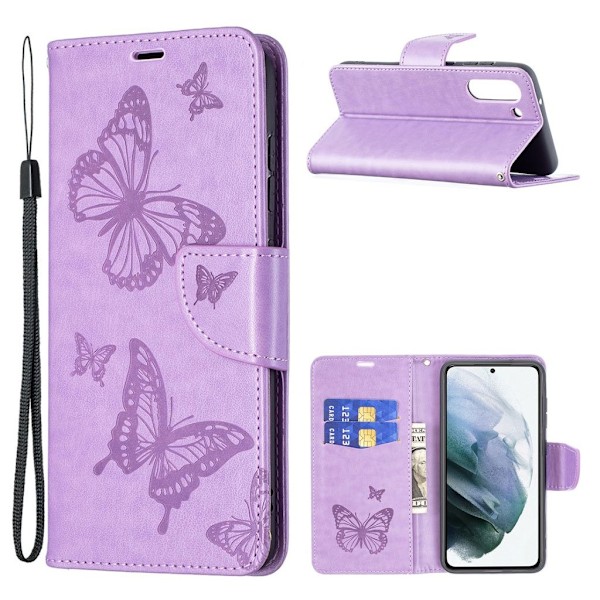 Butterfly Samsung Galaxy S21 FE Flip etui - Lilla Purple