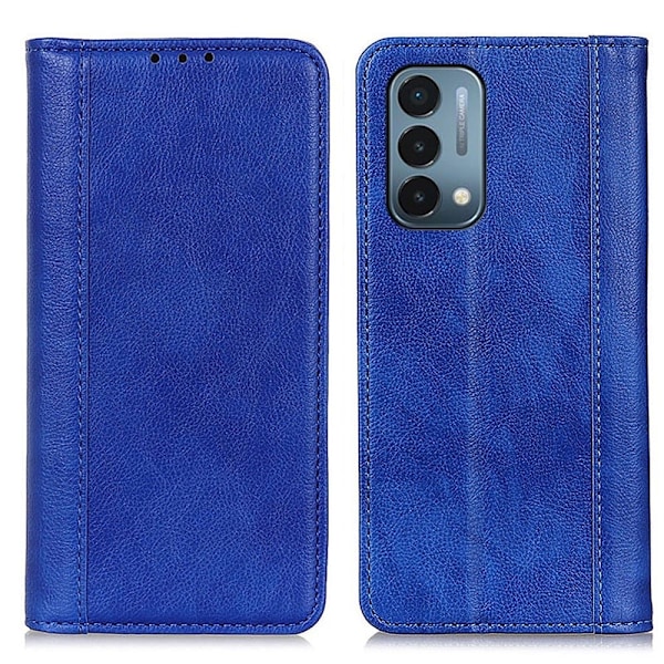 OnePlus Nord N200 5G ægte læderetui med magnetisk lukning - Blå Blue
