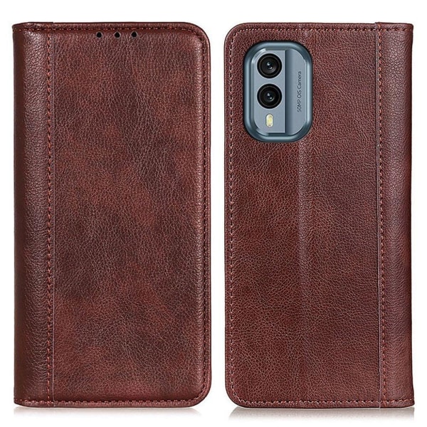 Genuine leather case with magnetic closure for Nokia X30 - Brown Brown
