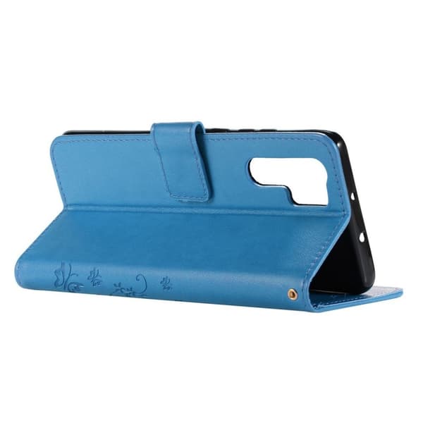 Huawei P30 Pro sommerfugle- og blomstertryk læder flip etui - Blå Blue