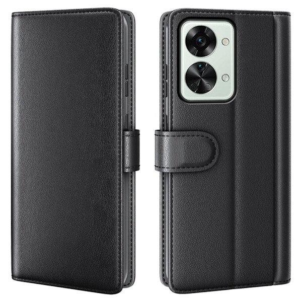 Äkta läder OnePlus Nord 2T fodral med korthållare Svart