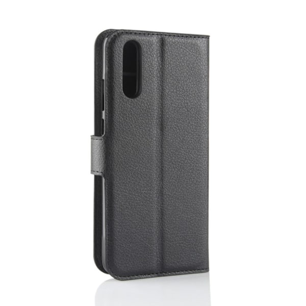 Huawei P20 litchi tekstur PU læder flip etui - Sort Black