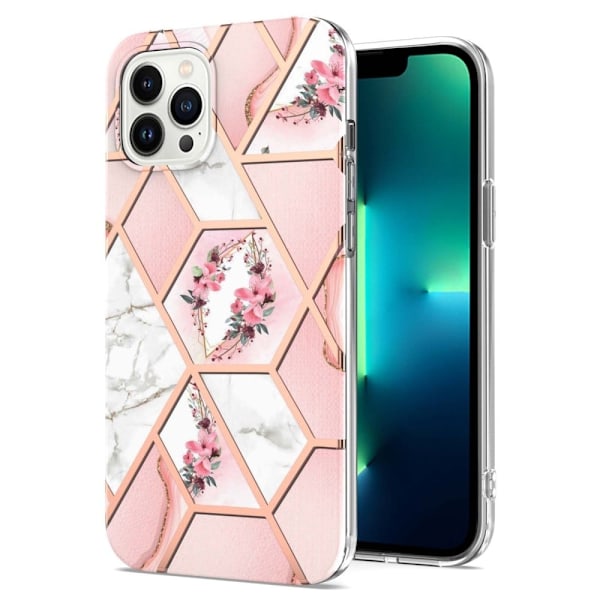 Marmormotiv iPhone 14 Pro Max skal - Rosa Blommor Rosa