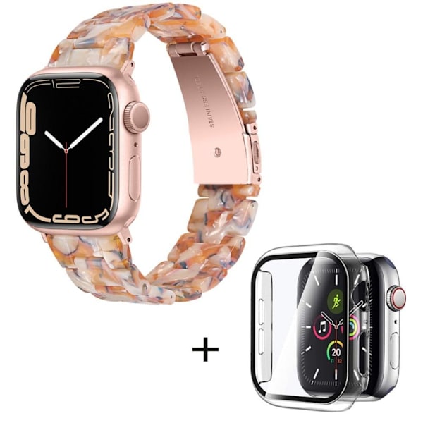 Klockarmband med 3 pärlor i resin och genomskinligt fodral för Apple Watch Series 3/2/1 42mm - Gul Mix Gul
