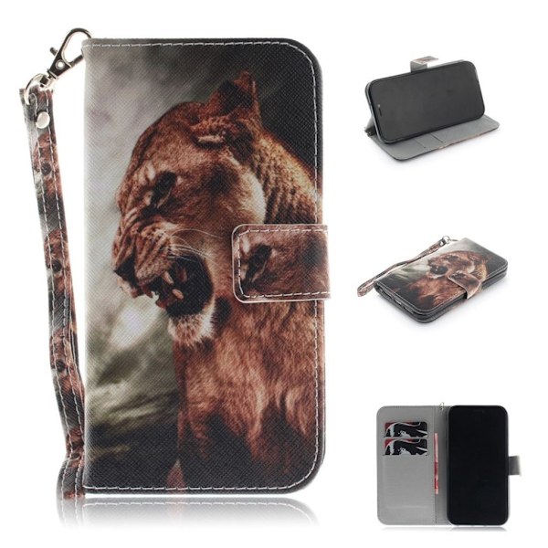 IPhone 9 mobilfodral är syntetläder silikon plånbok stående - Tiger multifärg