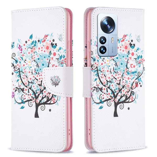 Wonderland Xiaomi 12 Pro flip-etui - Blomstertre Pink