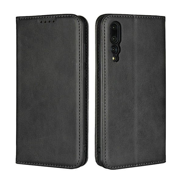 Huawei P20 Pro magnetiskt plånboks fodral av mjukt syntetläder - Svart Svart