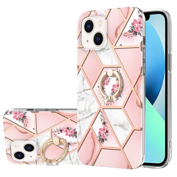 Marmormotiv iPhone 15 skal - Rosa Blommor Rosa