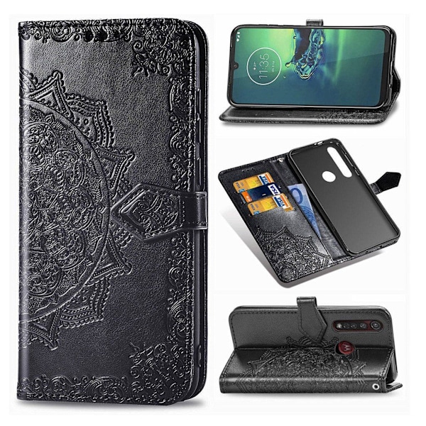 Mandala läder Motorola Moto G8 Plus fodral - Svart Svart