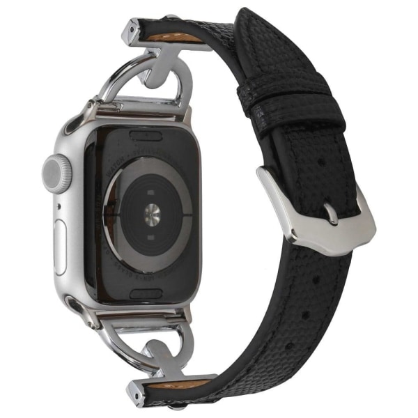 Apple Watch (41mm) textured PU leather watch strap - Black / Sil Silvergrå