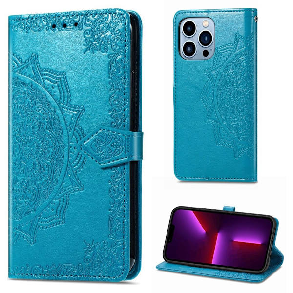 Mandala iPhone 13 Pro Max Läppäkotelo - Sininen Blue
