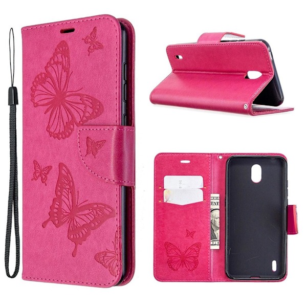 Butterfly läder Nokia 1.3 fodral - Rosa Rosa