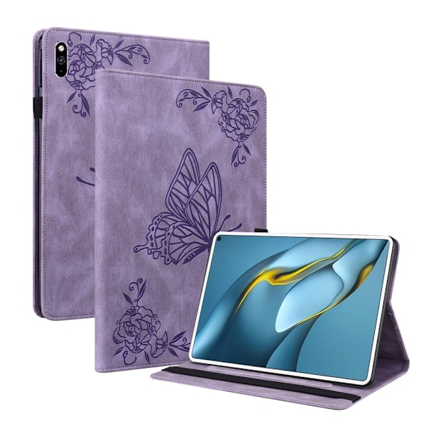 Huawei MatePad Pro 10.8 (2021) läderfodral med fjärilsblommönster - Lila Lila