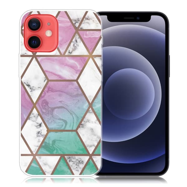 Marble design iPhone 12 Mini kotelot - Valkoinen Timantti Värikkäällä Taustalla Multicolor