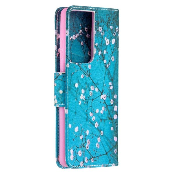 Wonderland Samsung Galaxy S21 Ultra 5G flip kuoret - Luumun Kukka Pink