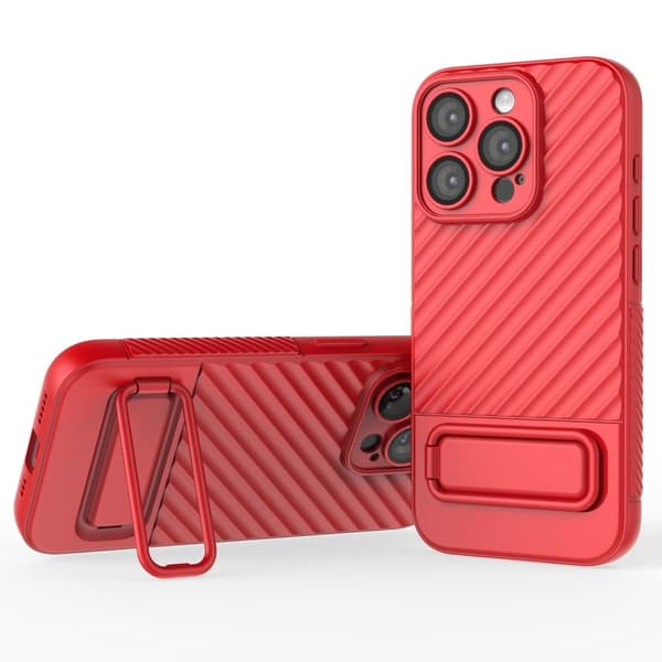 Beskyttende anti-ridse cover med kickstand til iPhone 15 Pro Max Red