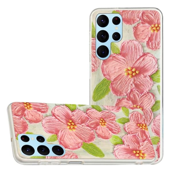 Deco Samsung Galaxy S22 Ultra Etui - Rosa Blomster Pink