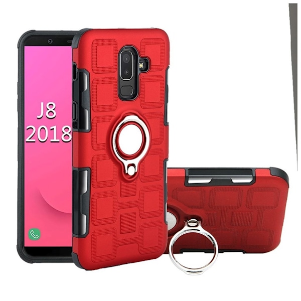 Samsung Galaxy J8 (2018) beskyttelsesetui i kombimaterialer med geometrisk mønster - Rød Red