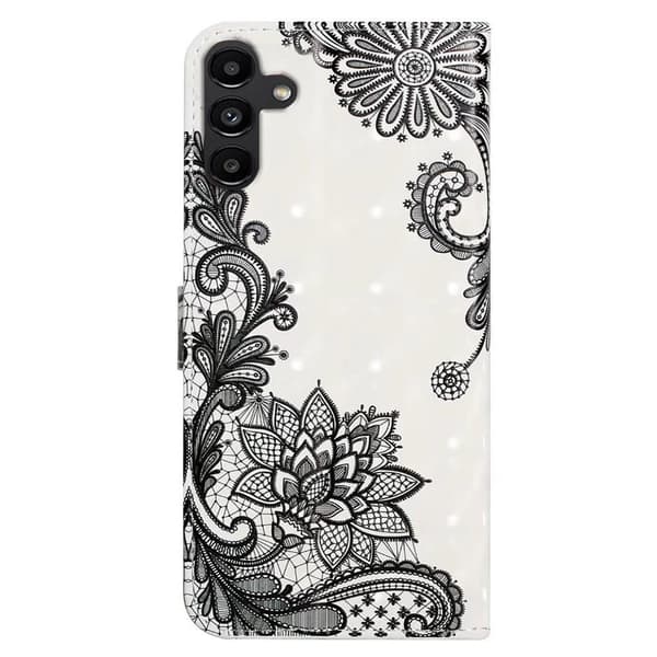 Samsung Galaxy S24 FE Case 3D Pattern Printed Leather Phone Cover Kortholder - Blondeblomst Black
