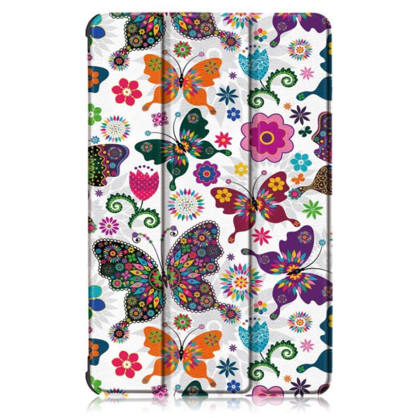 Lenovo Tab M10 FHD Plus tri-fold mønster læderetui - Sommerfugl Blomster Multicolor