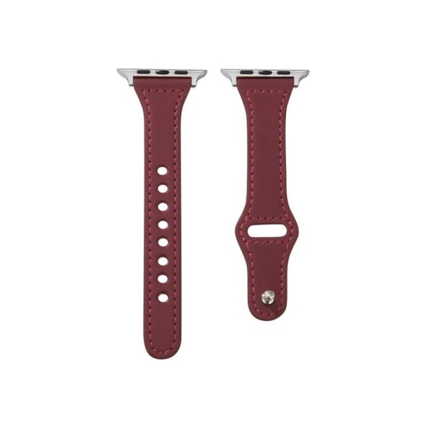 Apple Watch Series 6 / 5 44mm button snap genuine leather watch band - Wine Red Röd