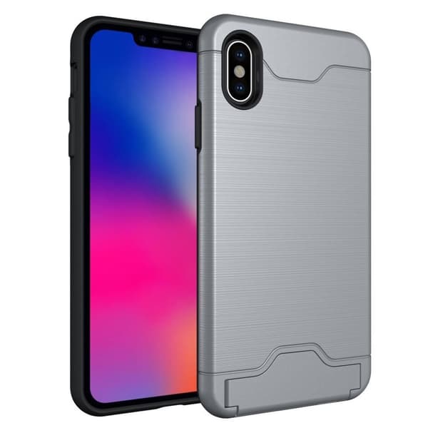 iPhone 9 Plus beskyttelses deksel av hybrid materiale med børstet tekstur - grå Silver grey
