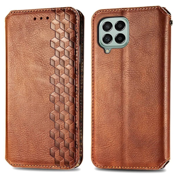 Samsung Galaxy M53 5G læderetui med stilfuldt rombe aftryk - Brun Brown