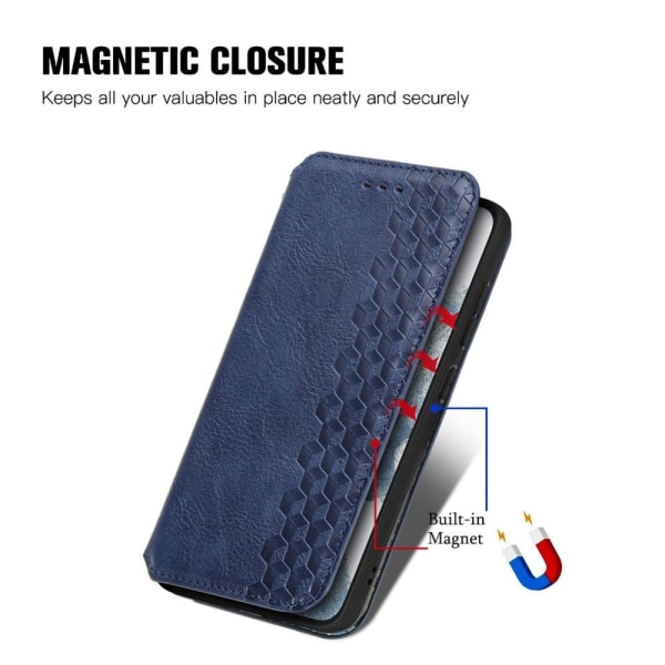 Nahkakotelo With A Stylish Rhombus Imprint For Samsung Galaxy S23 - Sininen Blue