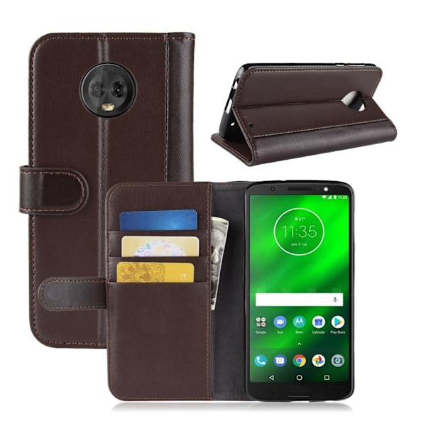 Motorola Moto G6 Plus beskyttelsesetui i splidtet læder med kortlommer og stativ - Brun Brown