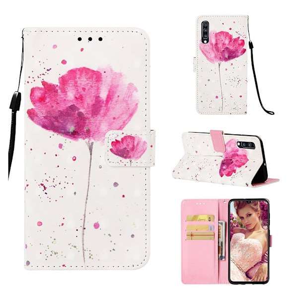 Samsung Galaxy A70 mönstrat läderfodral - Levande Blomma Rosa
