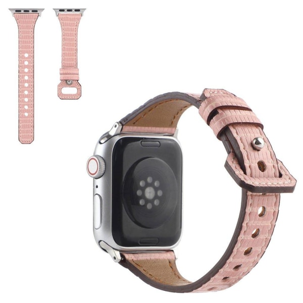 Apple Watch 42mm - 44mm klockarmband i äkta läder med bambutextur - Rosa Rosa