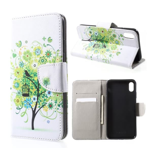 iPhone Xr læder flip cover med mønsterprint - Green Tree Green