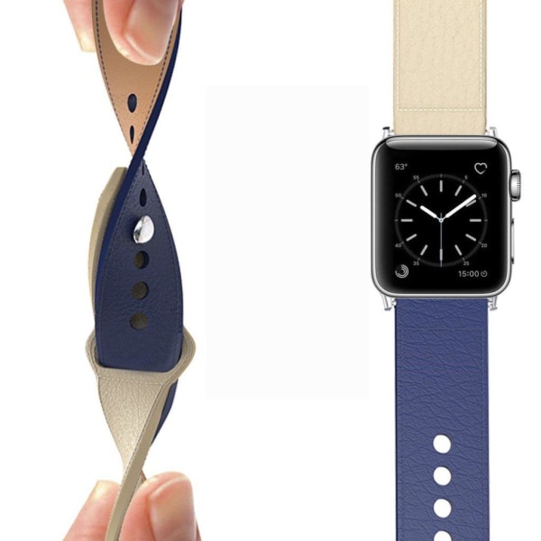 Apple Watch Series 5 40mm tofarvet ægte læder Urrem - Blå Blue
