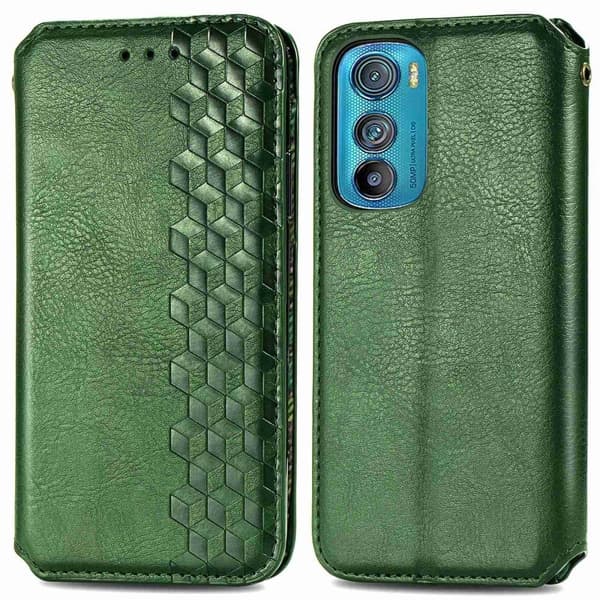 Läder Motorola Edge 30 fodral med romb-design - Grön Grön