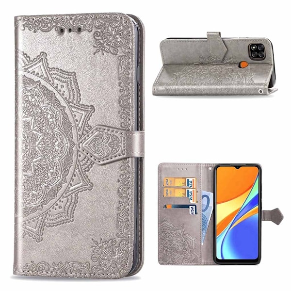 Mandala Xiaomi Redmi 9C Flippetui - Grå Silver grey