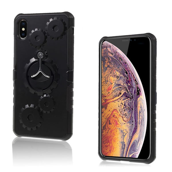 iPhone 9 Plus mobilskal plast silikon utfällbart ställ mekanisk stil - Svart Svart