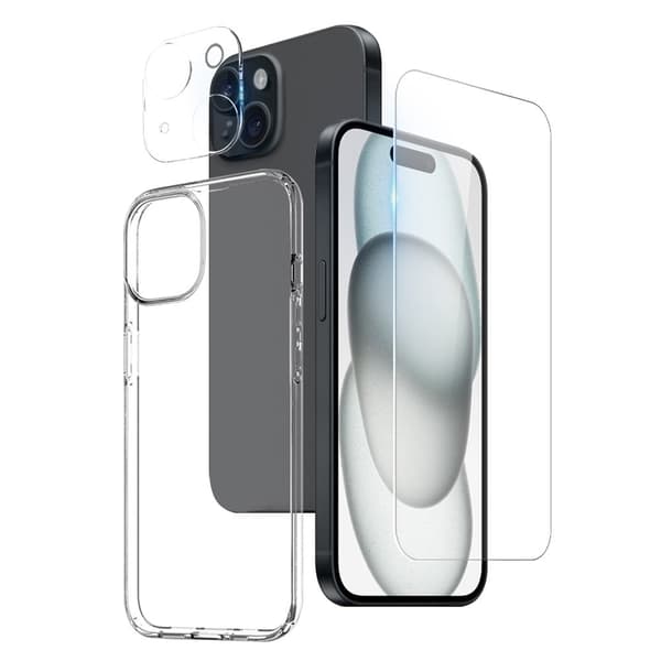 NORTHJO 3-i-1 Clear Case til iPhone 15 med HD-hærdet glas Transparent