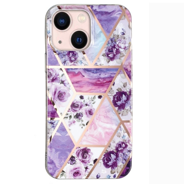Marble iPhone 15 Plus Etui - Lilla Blomster / Marmor Purple