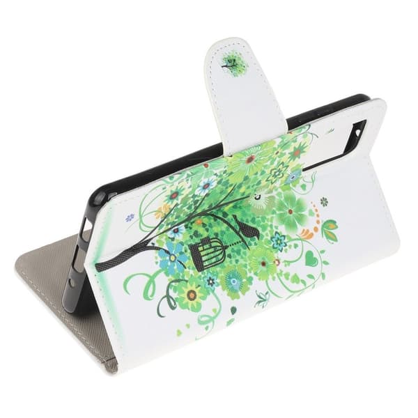 Wonderland Samsung Galaxy Note 20 Flip Etui - Grønt Træ med Birdcage Green