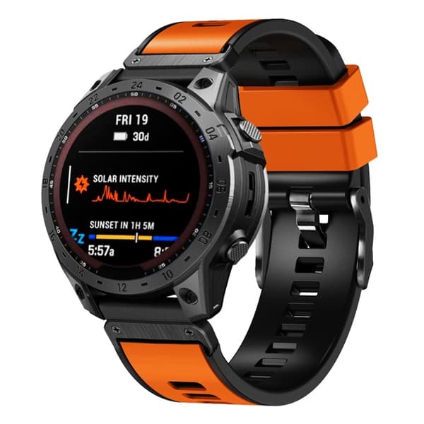 Dobbeltfarvet silikoneurrem til Garmin Watch - Orange / Sort Orange