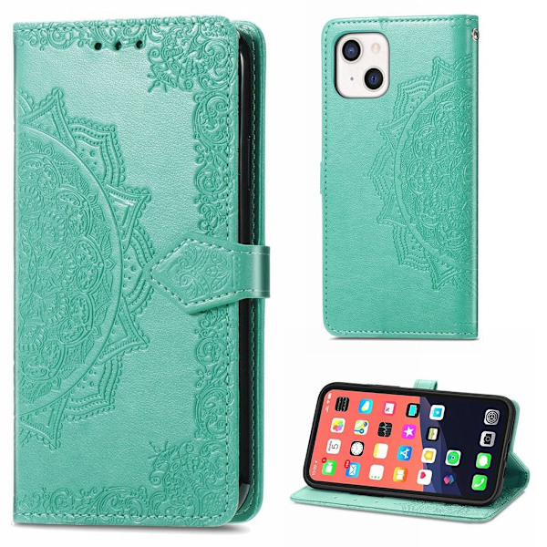 Mandala läder iPhone 13 Mini fodral - Grön Grön