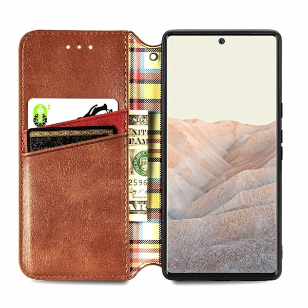 Läder Google Pixel 6 fodral med romb-design - Brun Brun