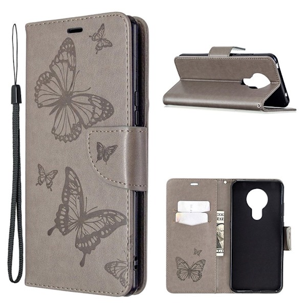 Butterfly Nokia 5.3 skinnveske - Grå Silver grey
