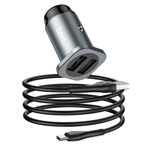 NZ4 Wise road dual port car charger set (Type-C) - Metal Grey Silver grey