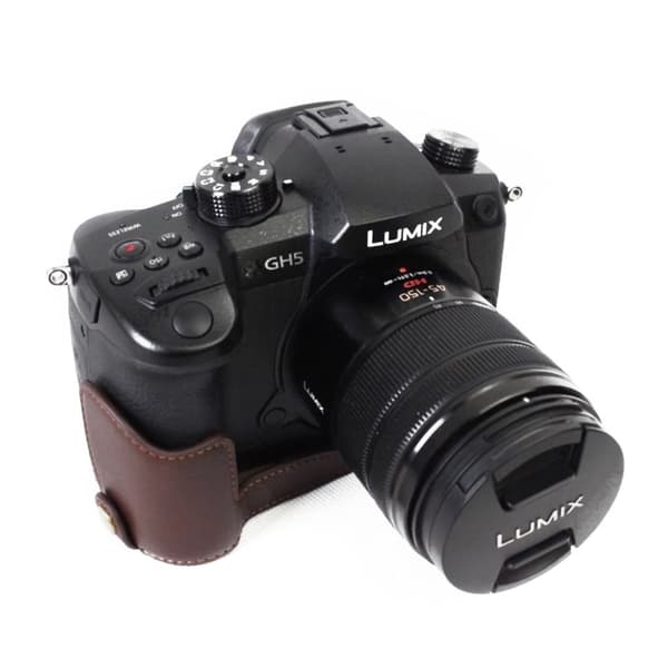 Panasonic DMC-GH5GK - GH5 kameraskydd nederdel äkta läder - Kaffe Svart