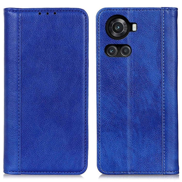 Äkta läder OnePlus 10R / OnePlus Ace fodral med magnetisk stängning Blå